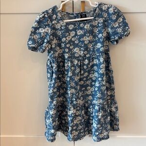 GAP Girls size 5 Blue Floral denim Short-Sleeve Ruffle Dress